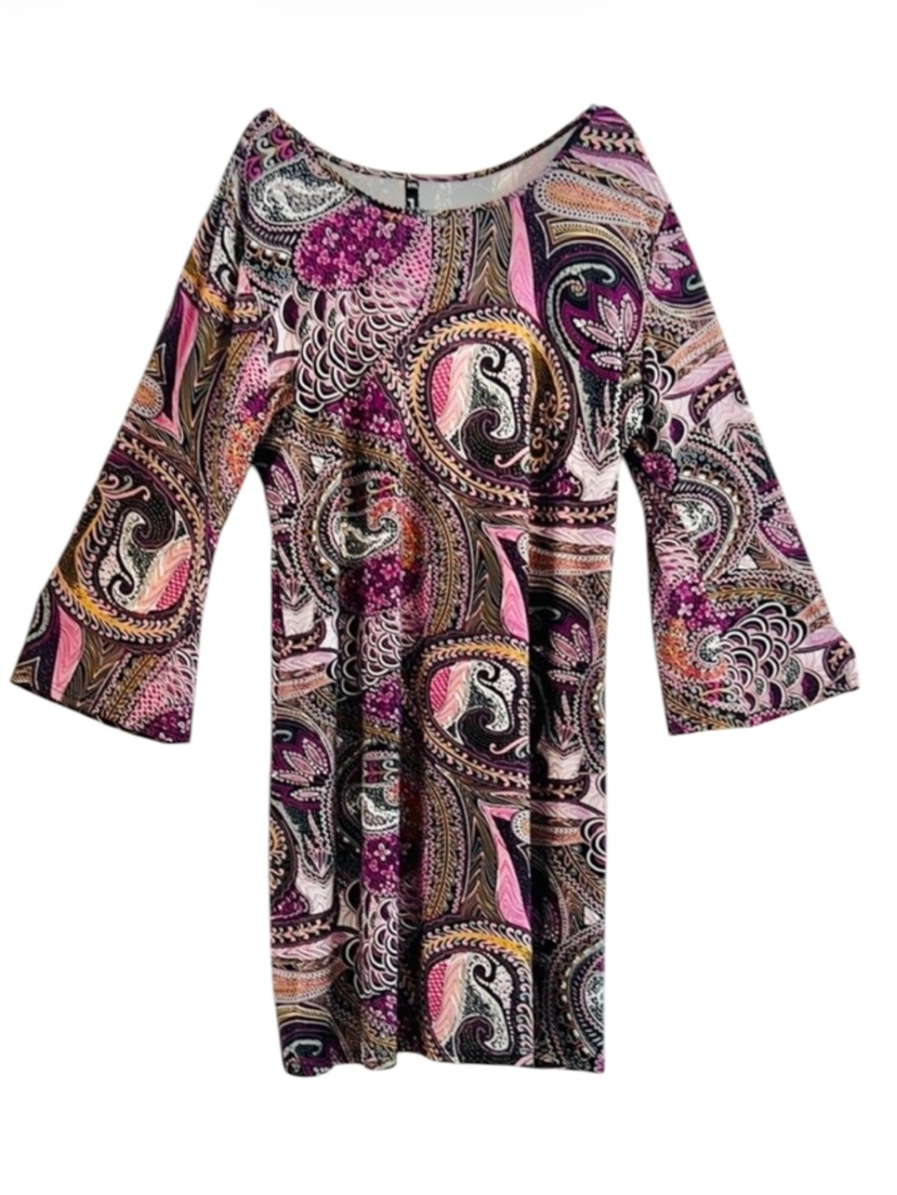 White Mark Couture Paisley Bell Sleeve Violet Pink Shift Tunic Dress Size 2X